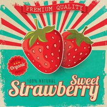 Colorful Vintage Strawberry Label Poster Vector Illustration