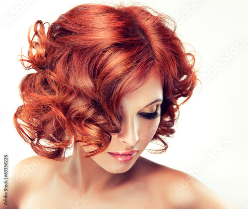 Obraz w ramie Beautiful model red with curly hair