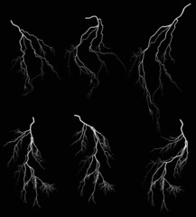 Wall Mural - group of six white lightnings on black