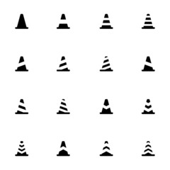 Poster - Vector black traffic cone   icons set