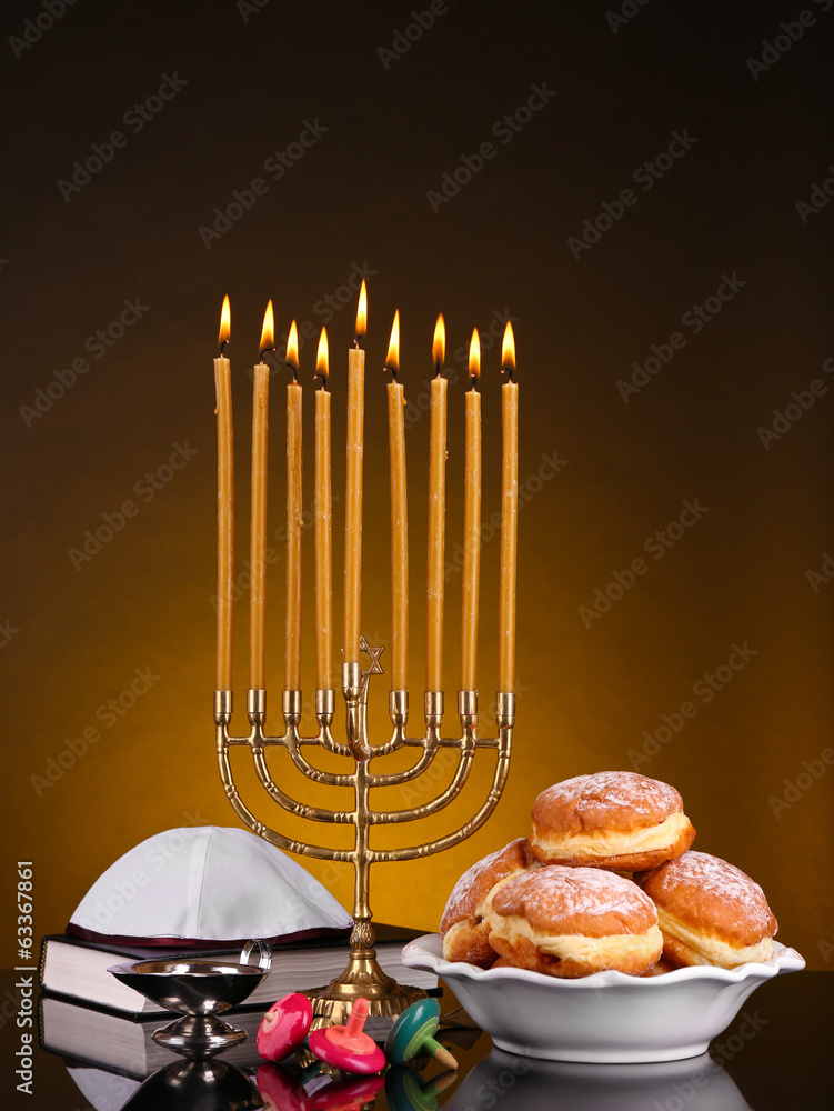 Festive composition for Hanukkah on dark background