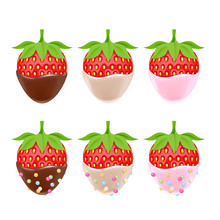 Strawberries In Chocolate With Sprinkles Isolated On White Back.