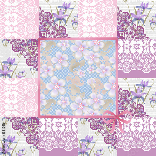 Board z aluminiowym obramowaniem Patchwork bez szwu koronkowy retro różowy kwiatowy wzór