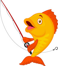 Cute Fish Holding Fishing Rod