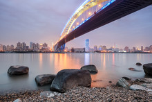 Shanghai Lupu Bridge In Nightfall