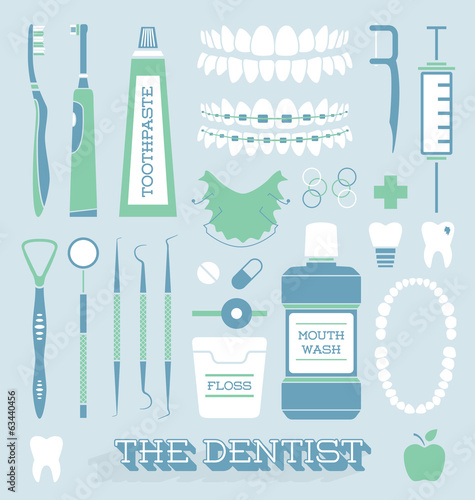 Fotografie, Obraz Vector Set: Dentist and Tooth Care Icons