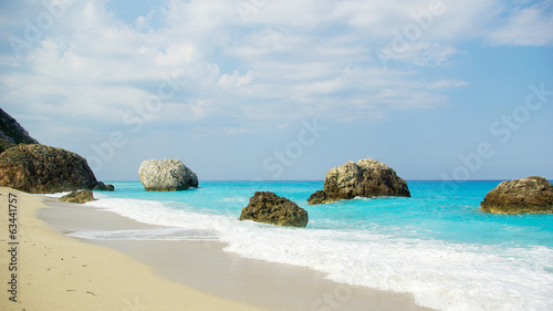 Fotoboard na płycie Megali petra plaża na lefkas (lefkada) wyspie grecja