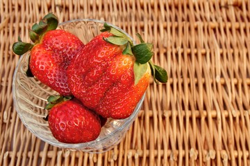 Three Fresh Summer Organic Strawberries Still Life, XXXL backgro