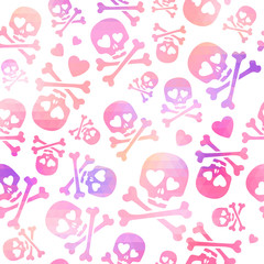 Wall Mural - Funny skulls in love - pink and purple pattern.