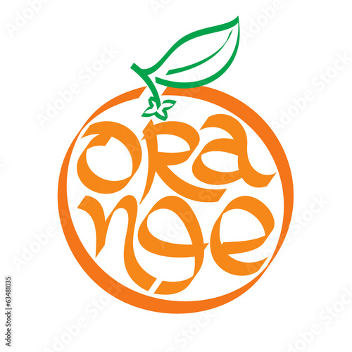 Naklejka dekoracyjna Orange calligraphy, typography. Fruit calligraphy.