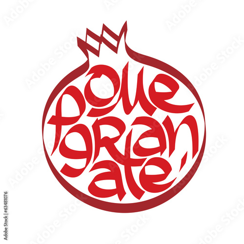 Obraz w ramie Pomegranate calligraphy, typography. Fruit calligraphy.