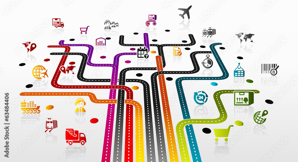 Abstract illustration with logistics infrastructure - obrazy, fototapety, plakaty 