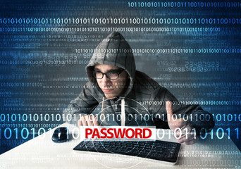 Aufkleber - Young geek hacker stealing password