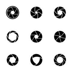 Sticker - Vector black camera shutter icons set