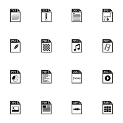 Sticker - Vector black file type icons set