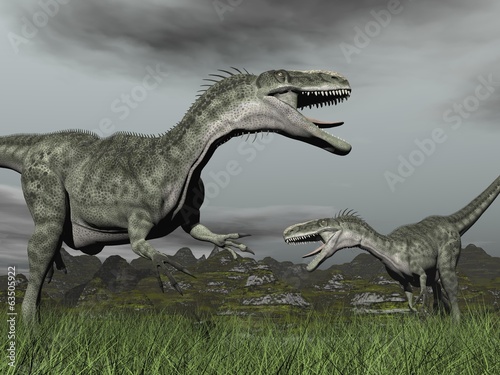 Fotoboard na płycie Ryczący monolophosaurus - 3d render