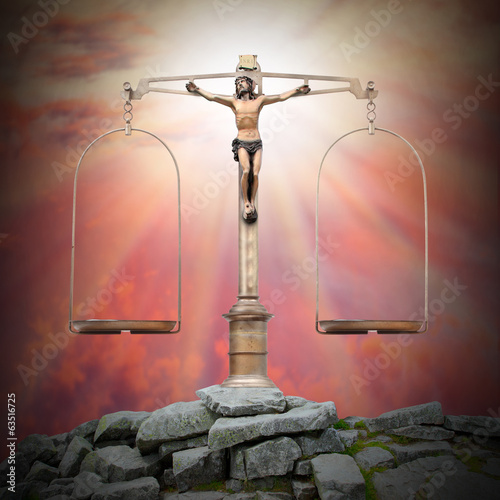 Fotoboard na płycie Jezus chrystus jako skala wagi. 