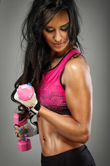 Fototapete - sexy woman with dumbbells