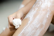 © M21Perfect - Body hygiene: Woman depilates - scrubs hair removal cream off he