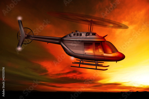 Fotoboard na płycie Helikopter w wieczornym niebie