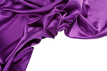 Purple silk fabric texture on white background. Copy space