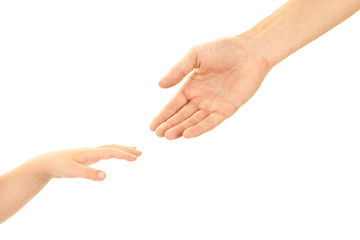 children and man hands isolated on white