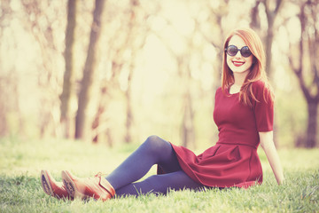 Sticker - Redhead women  in a park