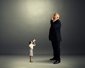 Canvas Print - angry woman and big yawning boss