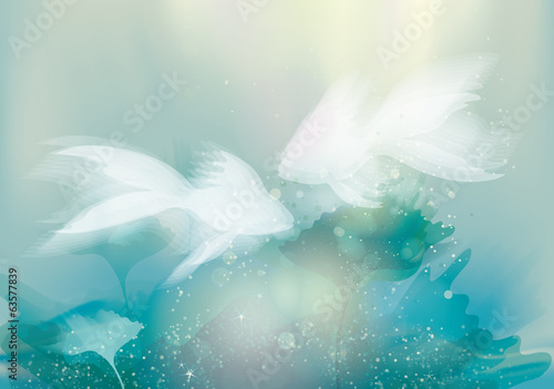 Fototapeta na wymiar Two white Fishes / Underwater fairy background