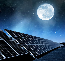 Wall Mural - solar energy panels in night