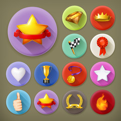 Sticker - Awards and achievement, long shadow icon set