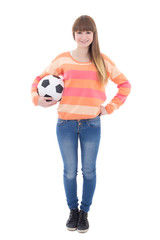 Wall Mural - beautiful teenage girl with soccer ball isolated on white