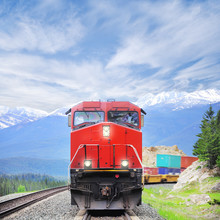 Freight Train In Canadian Rockies.