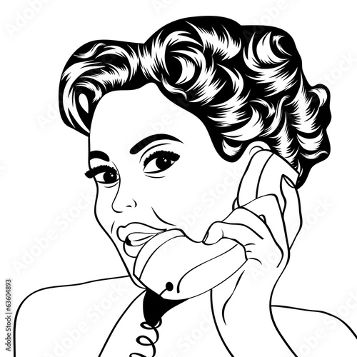 Board z aluminiowym obramowaniem Kobieta rozmowy przez telefon, ilustracja pop-art