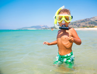 Wall Mural - Happy boy in face masks