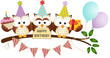 Cute Three Owls Happy Birthday
