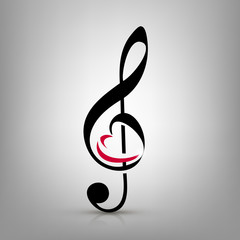 treble clef with an illustration of a heart-shaped