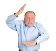 © pathdoc - Portrait older man attacking with karate chopin white background
