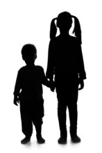 Silhouette Of Little Girl And Boy