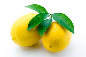 Wall Mural - Lemons with leaves isolated