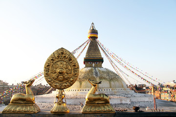 Wall Mural - Golden deers and stupa