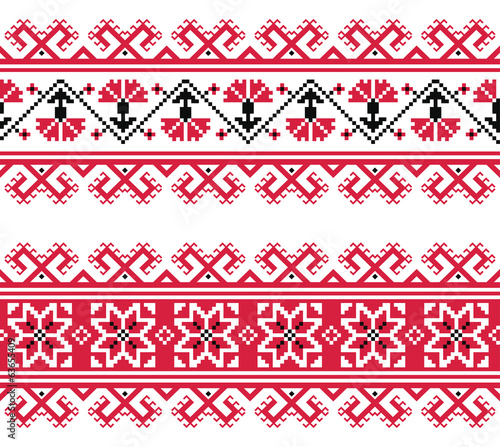 Naklejka na szybę Ukrainian, Slavic red and grey traditional seamless folk pattern