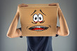 © Bits and Splits - Man with cardboard box on his head and terrified look skethed