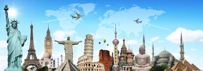 Travel the world monuments concept