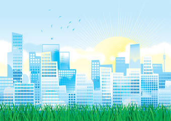 Wall Mural - environment. modern town with green grass.