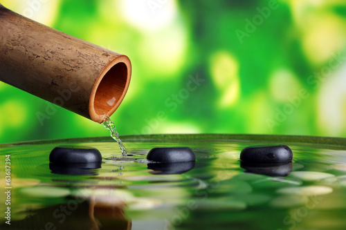 Board z aluminiowym obramowaniem Spa martwa natura z bambusa fontanna, na jasnym tle