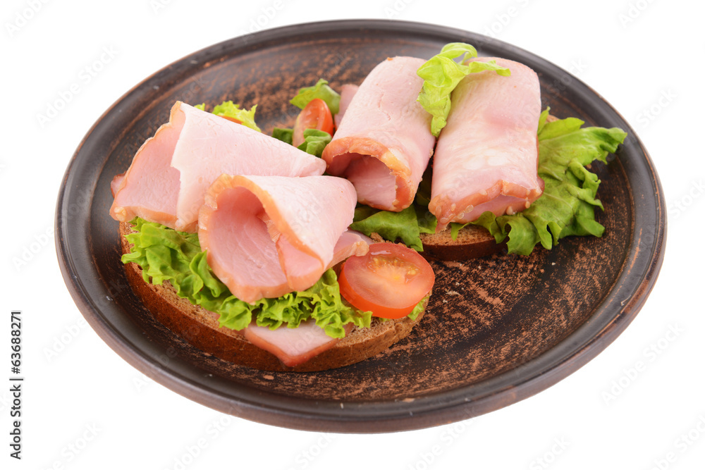 Delicious sandwiches with lettuce and ham