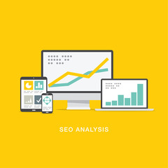 Poster - SEO search engine optimization analysis in flat computer icons
