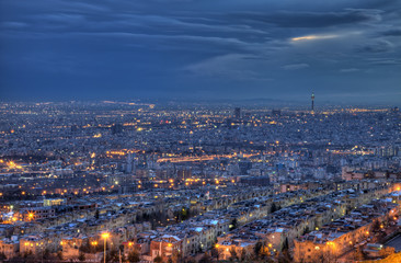 Wall Mural - Aerial View of Illuminated Tehran Skyline at Night