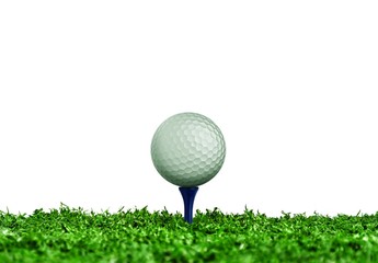 Wall Mural - Golf Ball on Tee over White Background